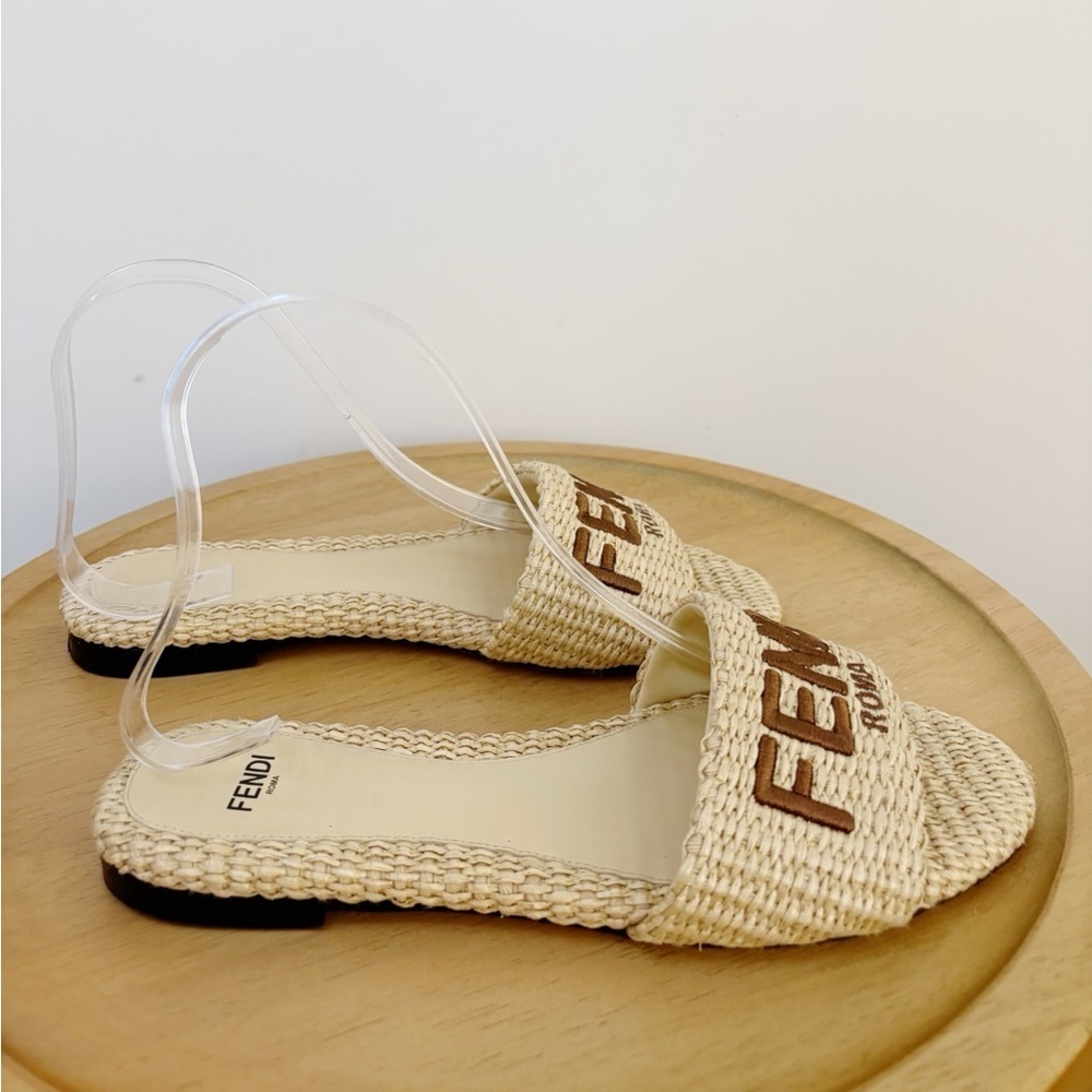 Fendi Signature Raffia Slip On Slides - Picture 3 of 6